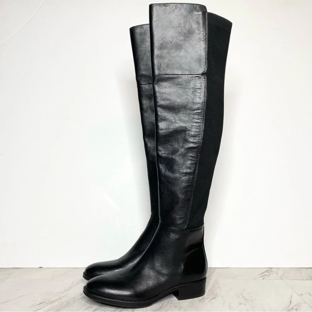 New! Sam Edelman Pam Over the Knee Black Leather Boot 5.5